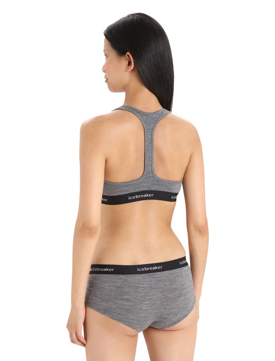 Gritstone Heather Women's Icebreaker Merino Sprite Racerback Bras | USA 1814JPQJ